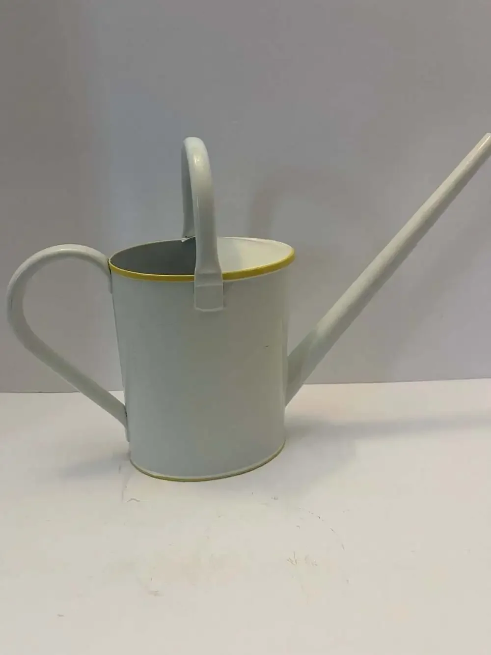 Walmart Marketed White Metal Decorative Watering Can with Yellow Tulip Graphic